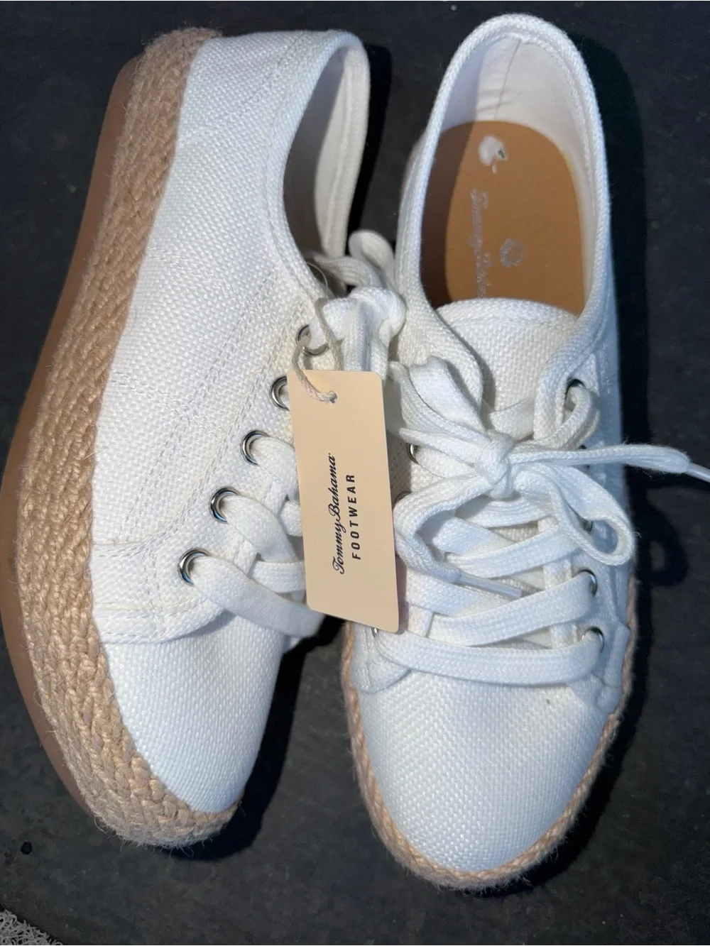 Tommy Bahama White Canvas Espadrille Sneakers with Jute Trim